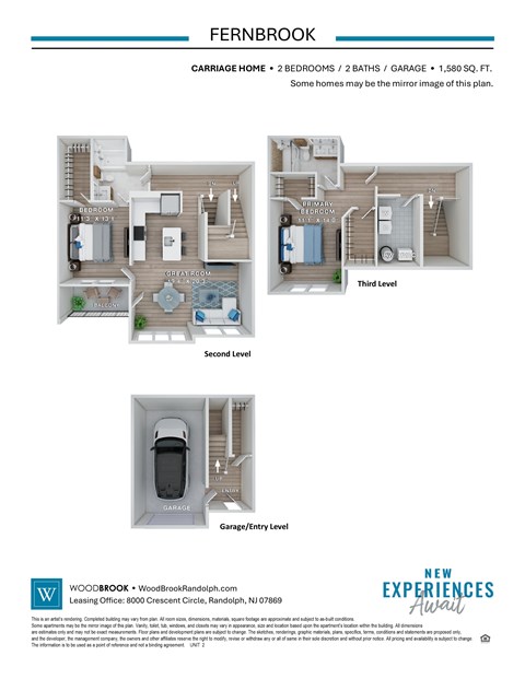 A floor plan for a property called Fernbrook is displayed, which includes two bedrooms, a 2-bath, and a garage.